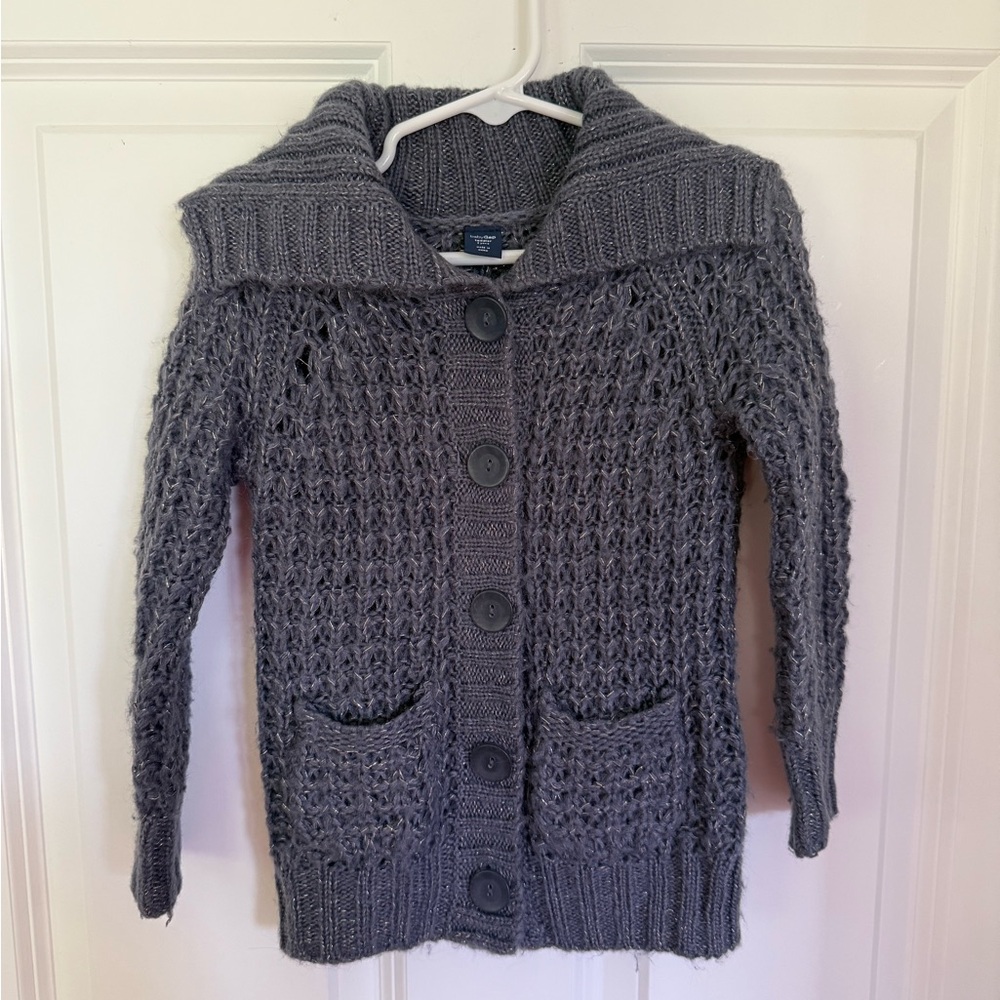 GAP Blue/Gray Hooded Cable Knit Sweater w/ Gold Detail - Size 2t
